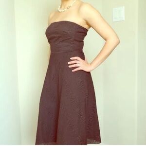 J. CREW Lorelei Strapless Espresso Brown Dress Embossed Midi Wedding Bridal